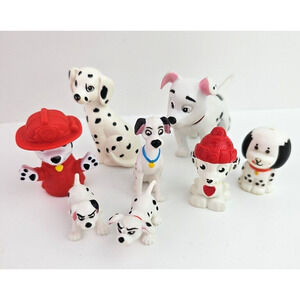 Lot Of 8 Small White Black Spots Dogs DISNEY 101 Dalmatian Pet Patrol Figures